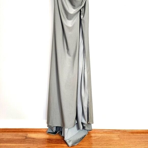 NWT La Femme 29619 One Shoulder Ruched Bodice Side Slit Jersey Gown Dress Size 0 - Picture 5 of 14